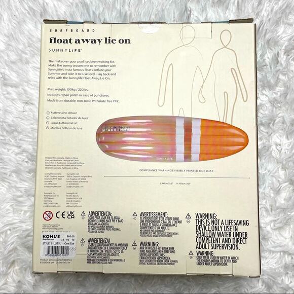 Sunnylife Inflatable Float Away Lie On Pool Float Surfboard Sealed NIB - Picture 2 of 9